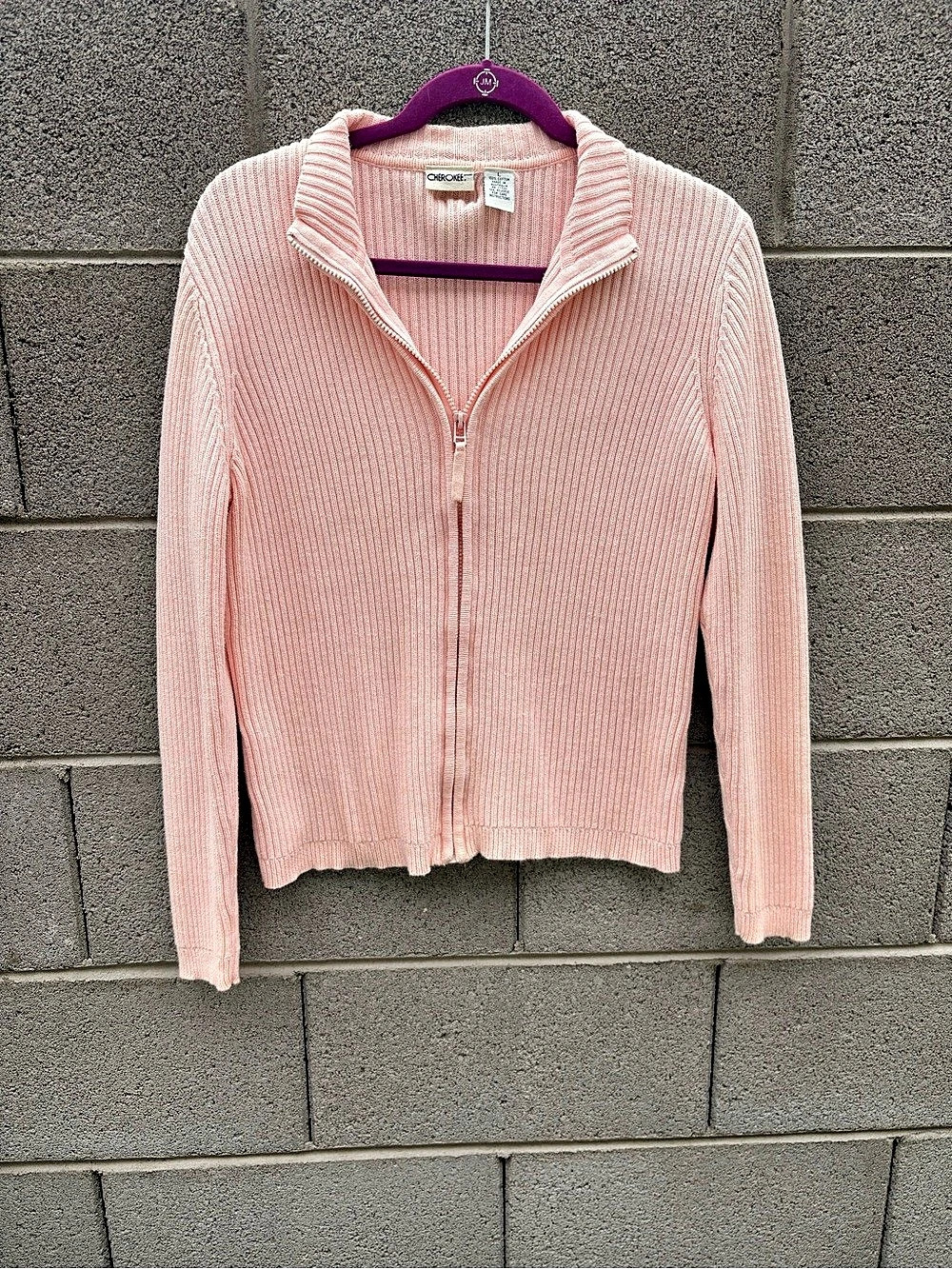 Cherokee Pink Ribbed Zip Sweater Size Large